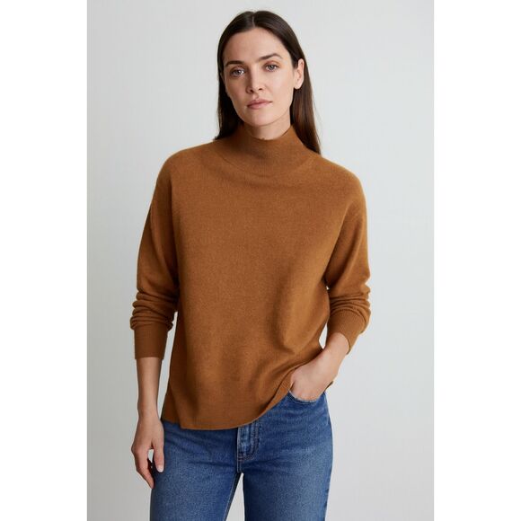 AYR Brown Cashmere Mockneck Pullover Sweater Top Shirt  Women's Size Small - Picture 1 of 9